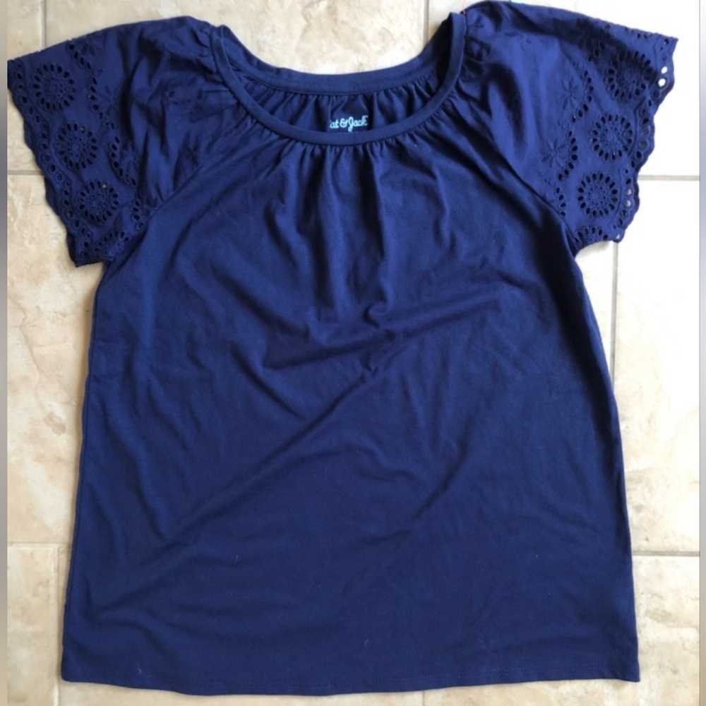 Girls Cat & Jack Dark Blue Eyelet Sleeve Shirt-XL